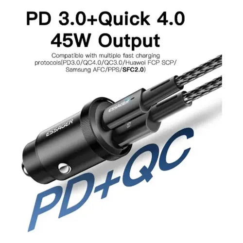 Turbo Cargador Carro USB Carga Rápida 45w PD3.0/QC4.0 - Audio Descuentos