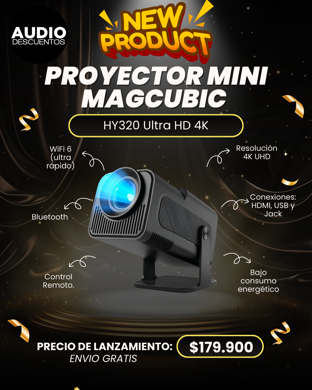 Proyector Mini Magcubic HY320 Ultra HD 4K WiFi Android - Audio Descuentos