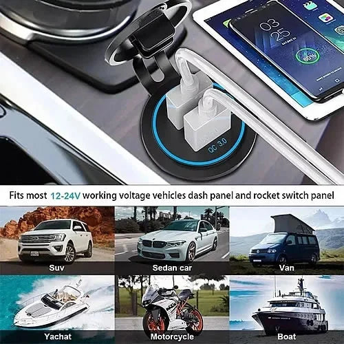 Cargador Carro / Moto Carga Rápida Celular Tipo C Y USB - Audio Descuentos