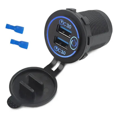 Cargador Carro / Moto Carga Rápida Celular Qc3.0 Doble USB - Audio Descuentos