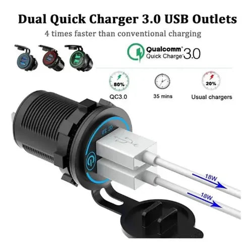 Cargador Carro / Moto Carga Rápida Celular Qc3.0 Doble USB - Audio Descuentos