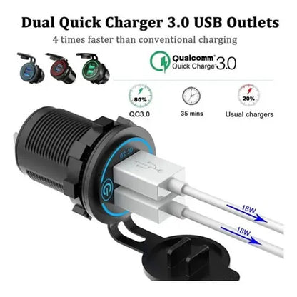 Cargador Carro / Moto Carga Rápida Celular Qc3.0 Doble USB - Audio Descuentos