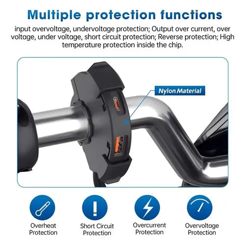Turbo Cargador Manubrio Moto Tipo C Carga Rápida QC3.0 - Audio Descuentos